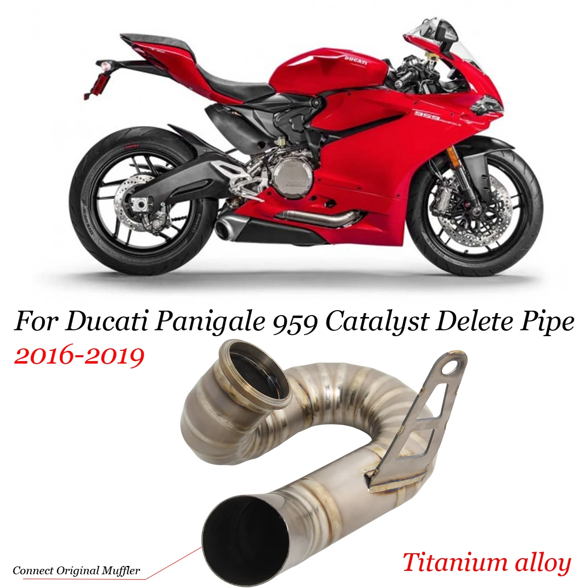 

Выхлопная труба для Ducati Panigale 959 2016 2017 2018 2019 Panigale, выхлопной глушитель мотоцикла, катализатор из титанового сплава, удаление