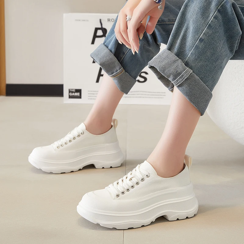 AIYUQI Canvas Shoes Women 2023 New Large Size 41 42 43 Platform Spring Autumn Shoes Ladies Lace Up Fashion Women Sneakers