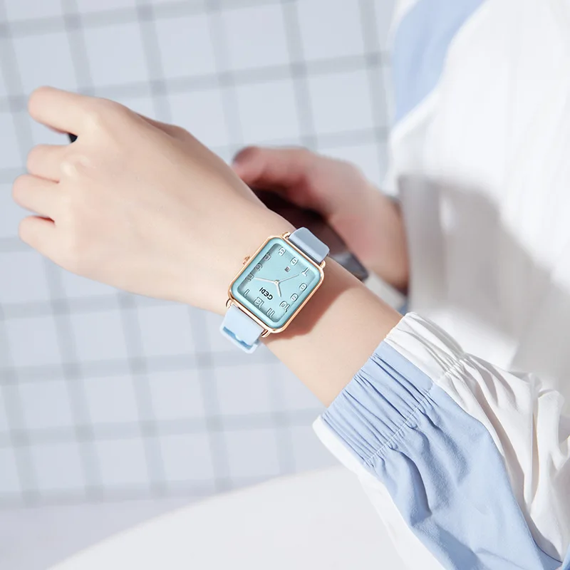 Fashion Gedi Middle School Students' Silicone Simple High Aesthetic Square Women's Compact And Exquisite Calendar Quartz Watches