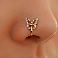 1pc no piercing clip nose ring crystal butterfly fake nose clip rhinestone nose stud hoop for women girl gift body jewelry