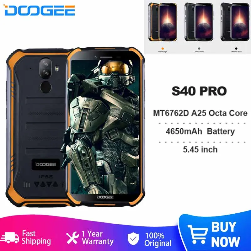 

Doogee S40 Pro 5.45" Android 10 Smartphone 4GB+ 64GB MT6762D A25 Octa core 4650mAh IP68/IP69K Waterproof Rugged Mobile Phone