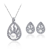 megin d silver plated luxury zircon pearl fire drop pendant collar chains necklace stud earrings for women couple gift jewelry