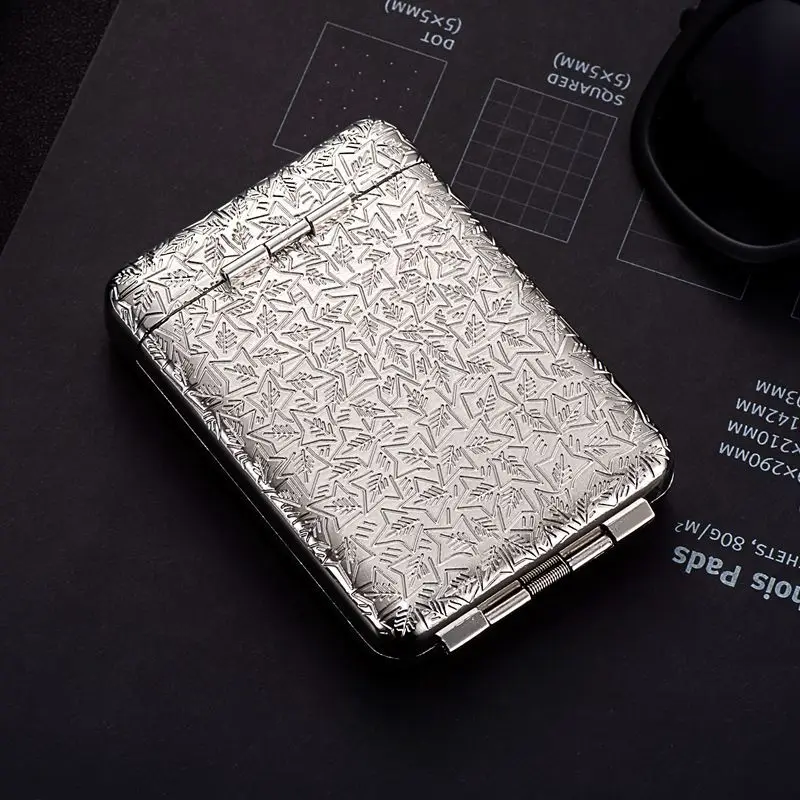 

Metal Three-open Clamshell Cigarette Case Can Hold 14 Cigarettes Ancient Silver Craft Built-in Elastic Band Cigarette Case