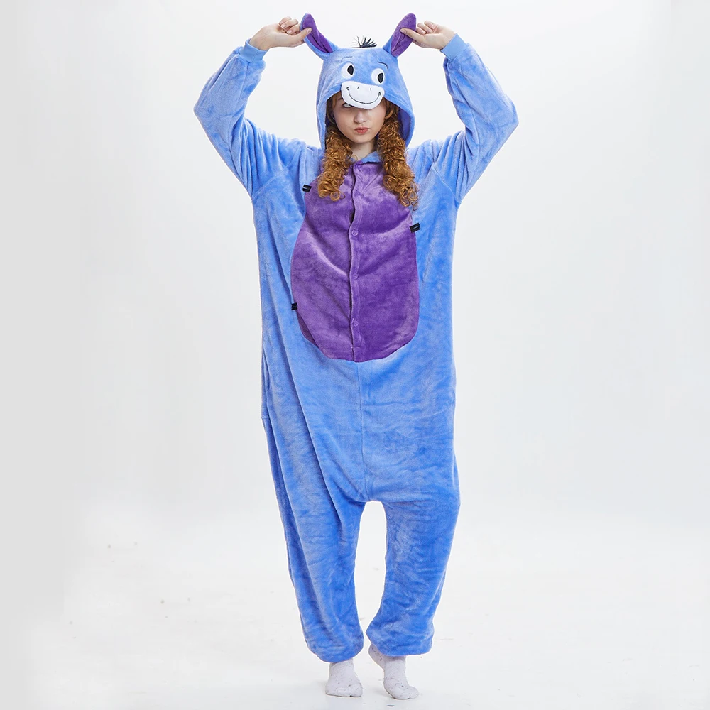 Adults Winter Flannel Onesies Women Hooded Sleepwear Nightwear Overalls Warm Animal Kigurumi Halloween Festival Cosplay Costumes