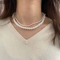 hmes double layer imitation pearl necklace for women simple clavicle chain charms elegant white jewellery fashion wholesale