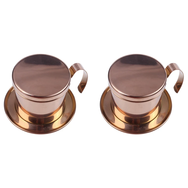 

AT14 2X Vietnamese Coffee Filter Single Cup Vietnam Hand Punch Pot Drip Filter Vietnamese Coffee Drip Filter Cup Rose Gold