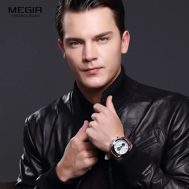 Megir популярный бренд кварцевые часы мужские модные аналоговые повседневные