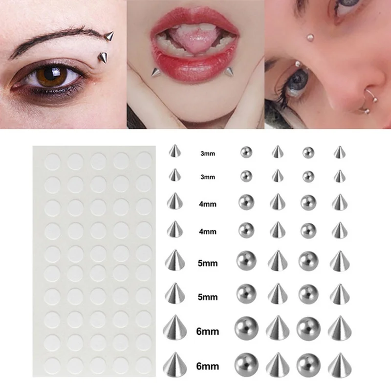 8PCS Sticker Fake Belly Eyebrow Lip Piercing Stud Non Piercied Earring Stud Set New Fake Nose Ring Piercing Jewelry Anchor Top