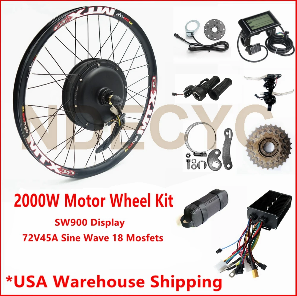 135mm dropout 70km/h 72v 2000W Rear wheel Motor Electric Bike Kit Electric Bicycle Conversion Kit Dual Mode 45A Controller
