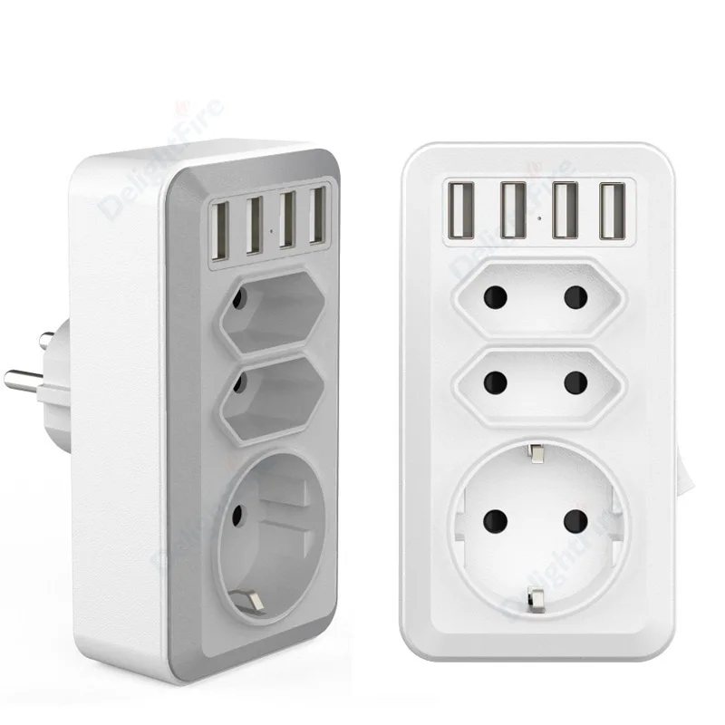

EU Socket With USB And 3 AC Outlets Power Converter Swtich Control 100-240V 16A Wall Socket Standard Plug Adapter Extension