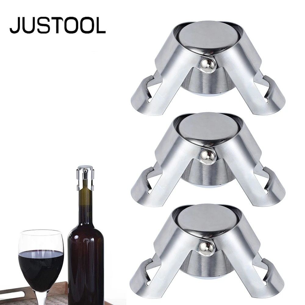 

JUSTOOL 3PCS 430 Stainless Steel Champagne Stopper Sparkling Wine Bottle Plug Stopper Home bar Sparkling Wine Bottle Plug Sealer