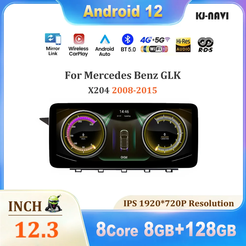 

4G IPS Touch Screen GPS Navigation Android 12 System Car Multimedia Player For Mercedes Benz GLK X204 2008-2015 BT Carplay WIFI
