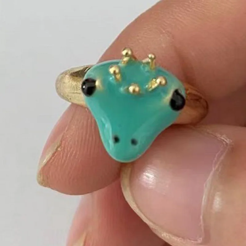 Милое зеленое кольцо Королева лягушка Золотое свадебное молодежное трехмерное с