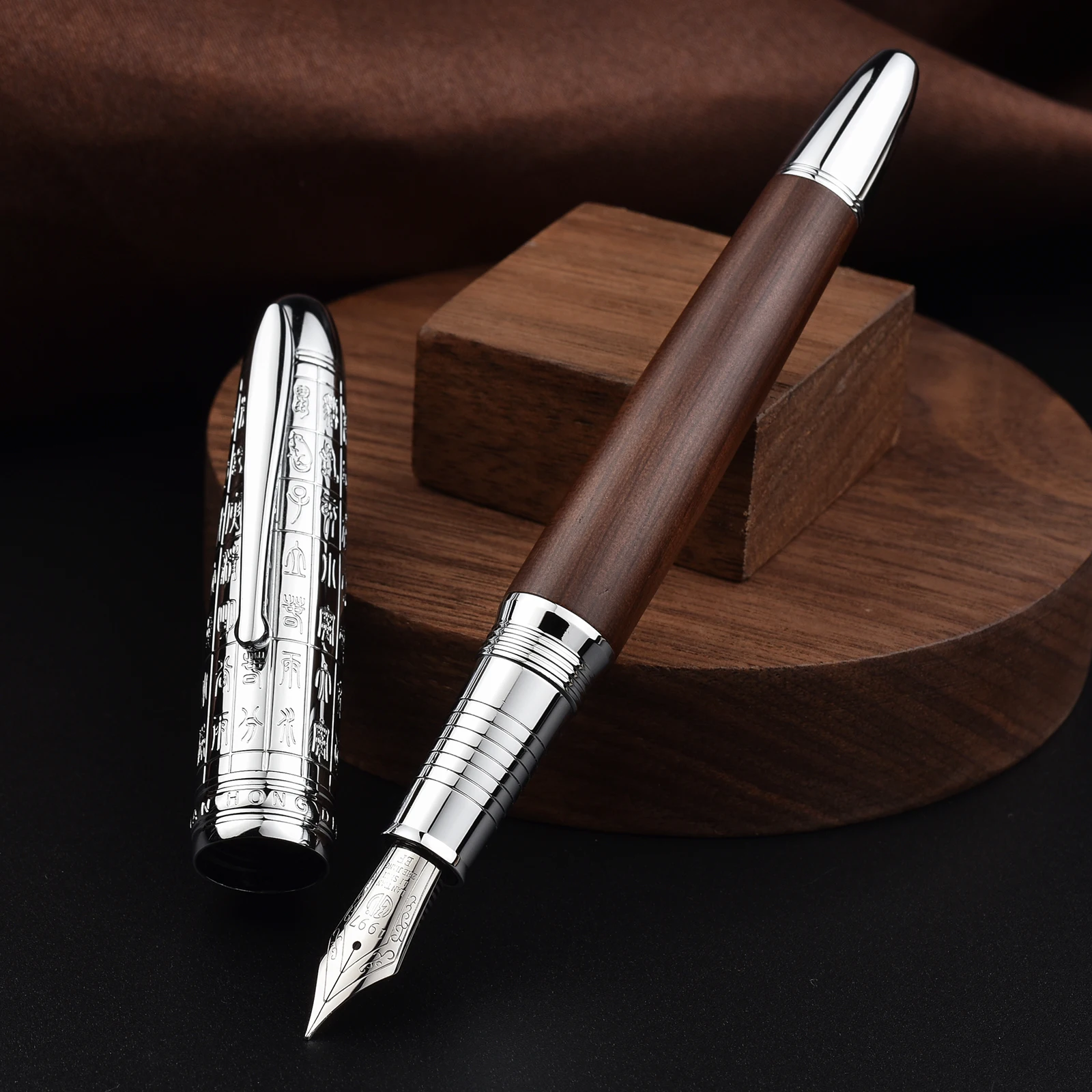 Retro Vintage 6016 Natural Wood Fountain Pen Fine Oracle Pen Cap EF/F Nib Brown Wooden Office Business Writing Ink Gift