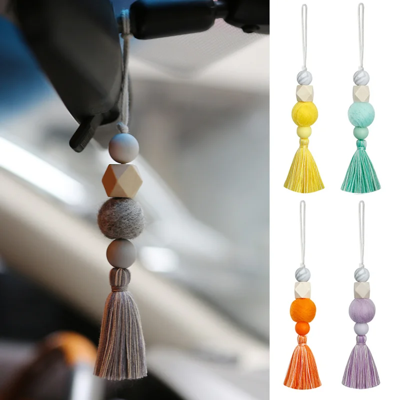 

Wood Felt Ball Perfume Pendant Car Rearview Mirror Hanging Ornaments Aromatherapy Tassel Decoration Pendants