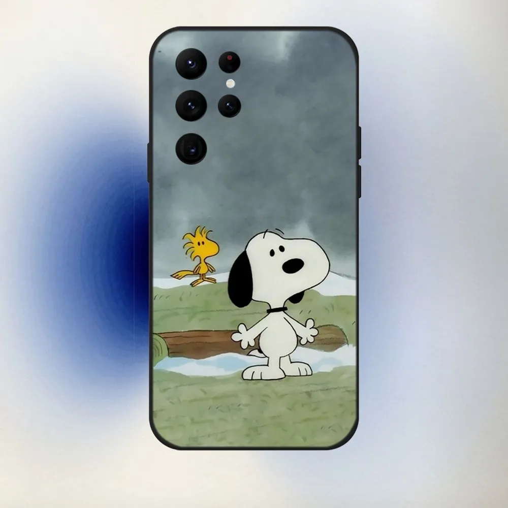 Чехол для телефона с рисунком собаки S-SnoopyS-S Samsung S24 23 22 30 21 10 9 Ultra Plus Lite FE 5G черный