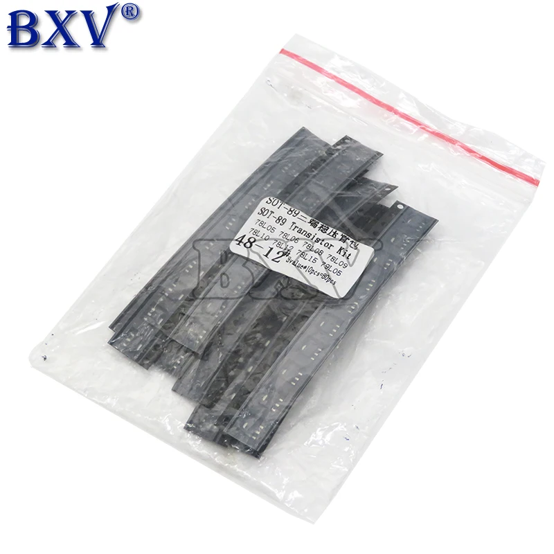 Набор транзисторов SOT-89 SMD, всего 8 видов x 10 шт. = 80 шт., содержит 78L05 78L06 78L08 78L09 78L10 78L12 78L15 79L05