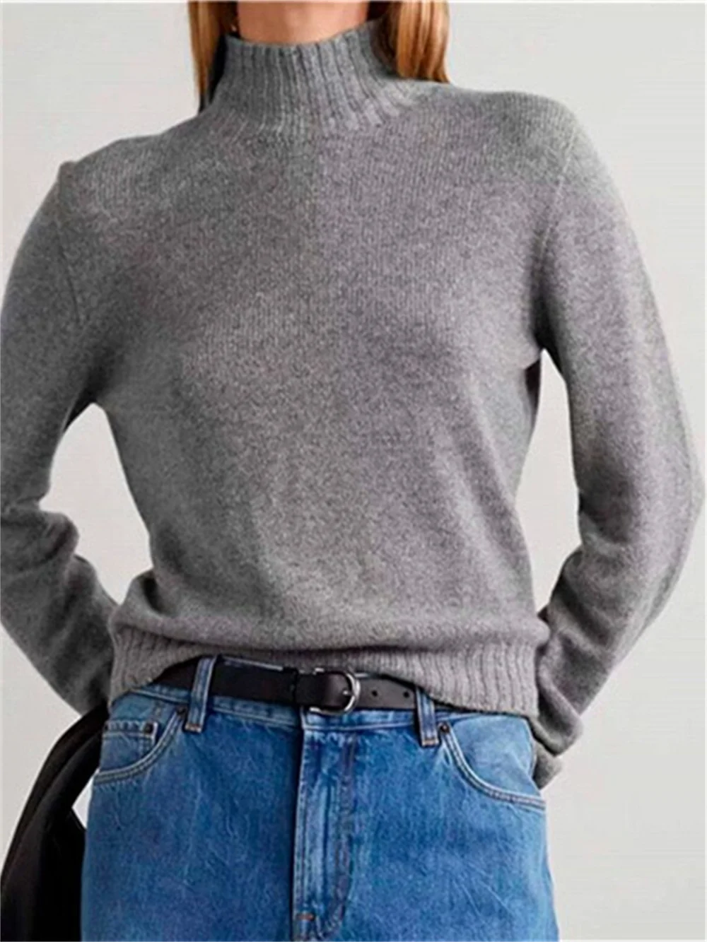 

Женский кашемировый свитер 100% с высоким воротником, новинка 2023, простой женский однотонный облегающий пуловер с длинным рукавом для ранней осени, универсальные Топы