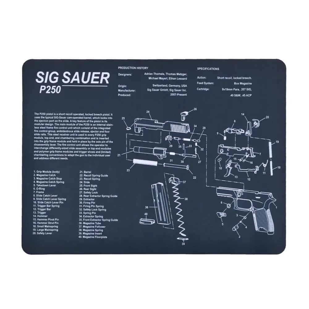 Резиновый коврик для чистки пистолета Gun Cleaning Rubber Mat Tactical Accessory Punisher Grim Reaper Sig Sauer P250 CZ Shadow 2 SA Mouse Pad для просмотра разобранного Glock.