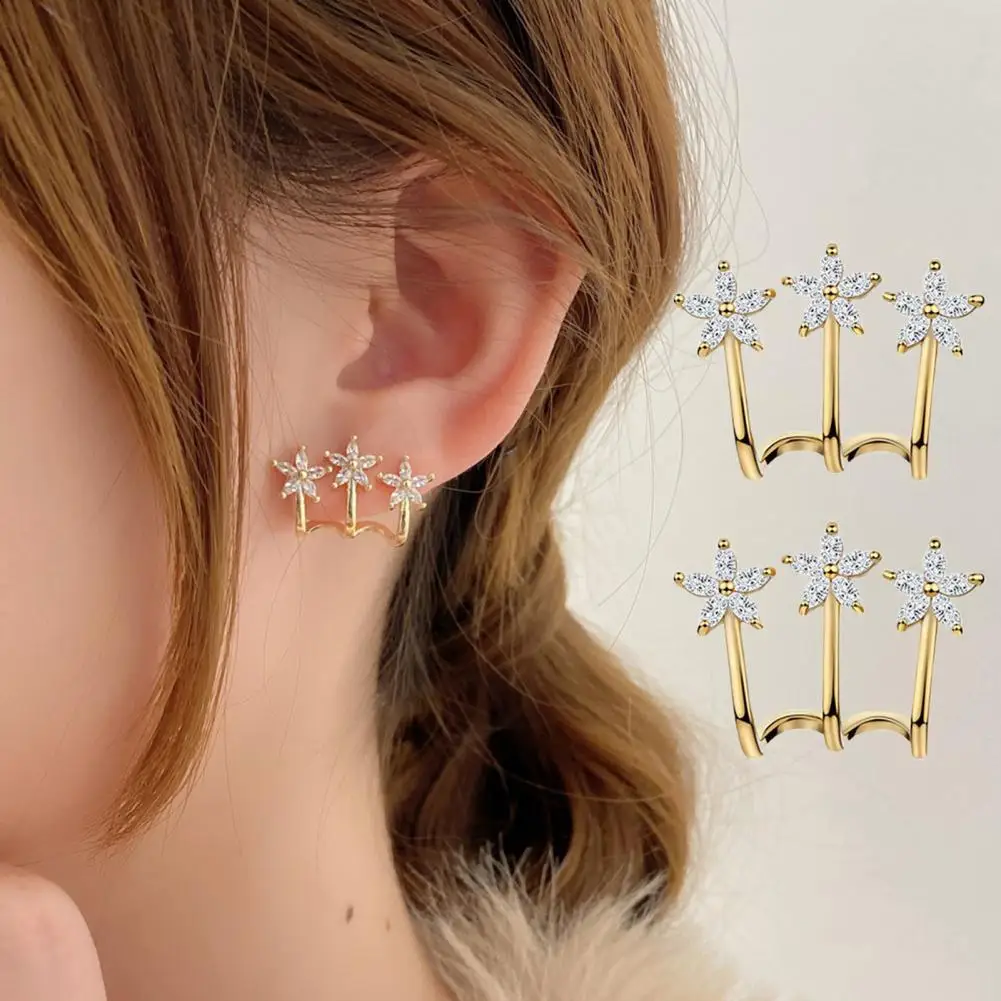 

1 Pair Ear Rings Wear-resistant Fade-resistant Decoration Shining Flower Stud Earrings Piercing Earring for Party