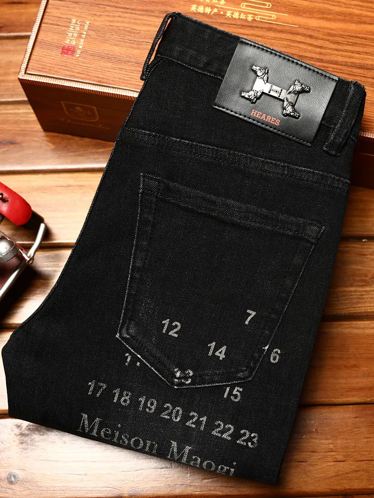 Высококачественные модные мужские джинсы с принтом эластичные облегающие и