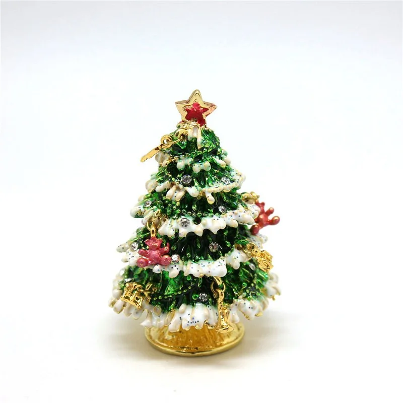 Metal Christmas Traditional Tree Shaped Trinket Jewelry Box