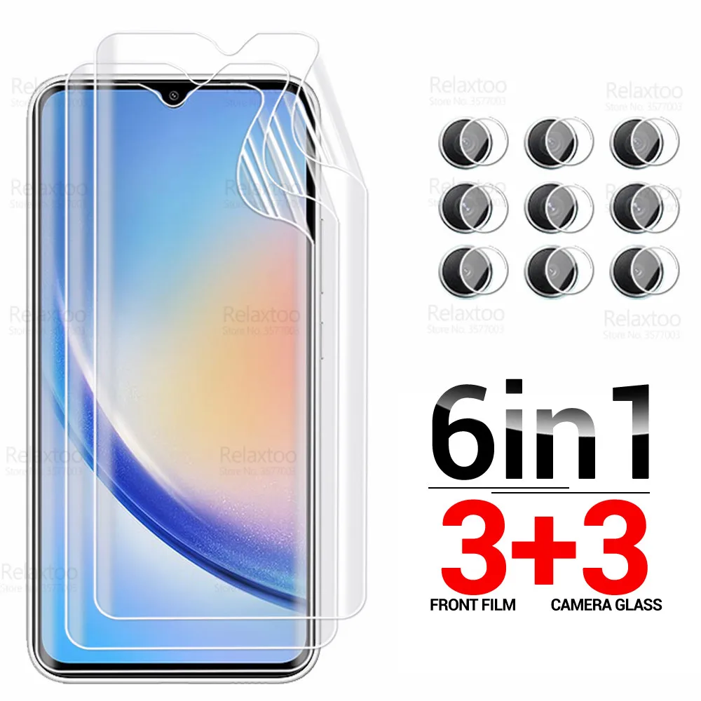 

6in1 Camera Glass Hydrogel Film For Samsung Galaxy A34 Screen Protector Sumsung A 34 5G 34A SM-A346B 2023 Soft Protective Films