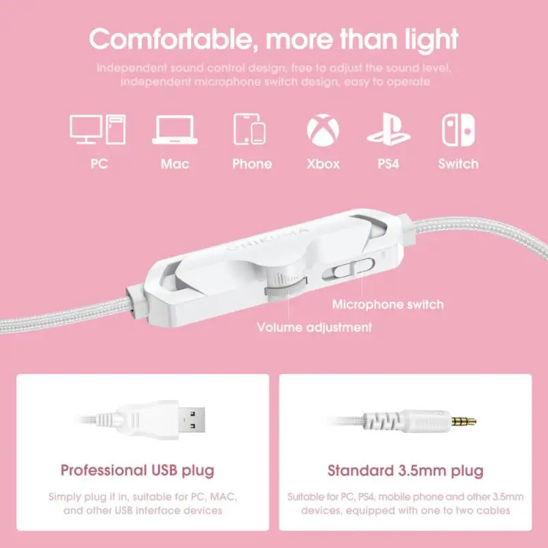 

X10 Gaming Headphones with Detachable Cute Cat Ear RBG Lighting Gaming Headset Gamer Earphone with HD Mic for PC Gaming