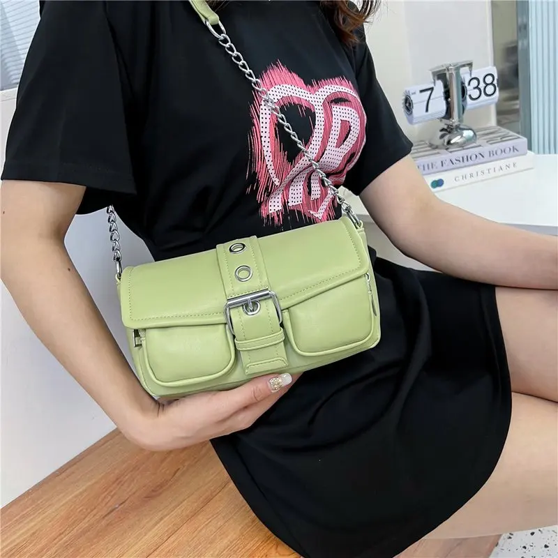 

2022 New Vintage Womens Handbag PU Leather Chain Solid Color Messenger Shoulder Bag Elegant Ladies Shoulder Bag