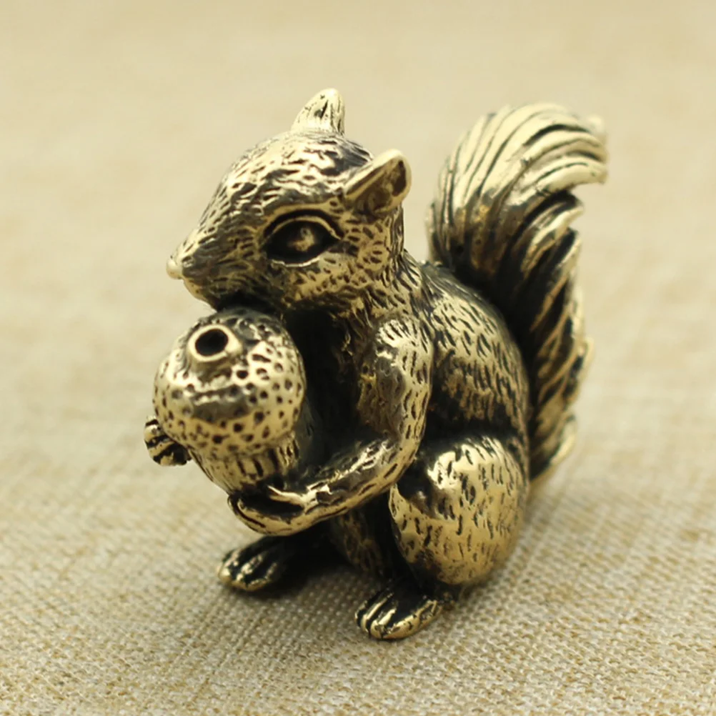 

Office Decore Squirrel Nut Tea Pet Copper Retro Desktop Decoration Handle 3.9X2.9X2CM Miniature Statue Vintage Style Adornment