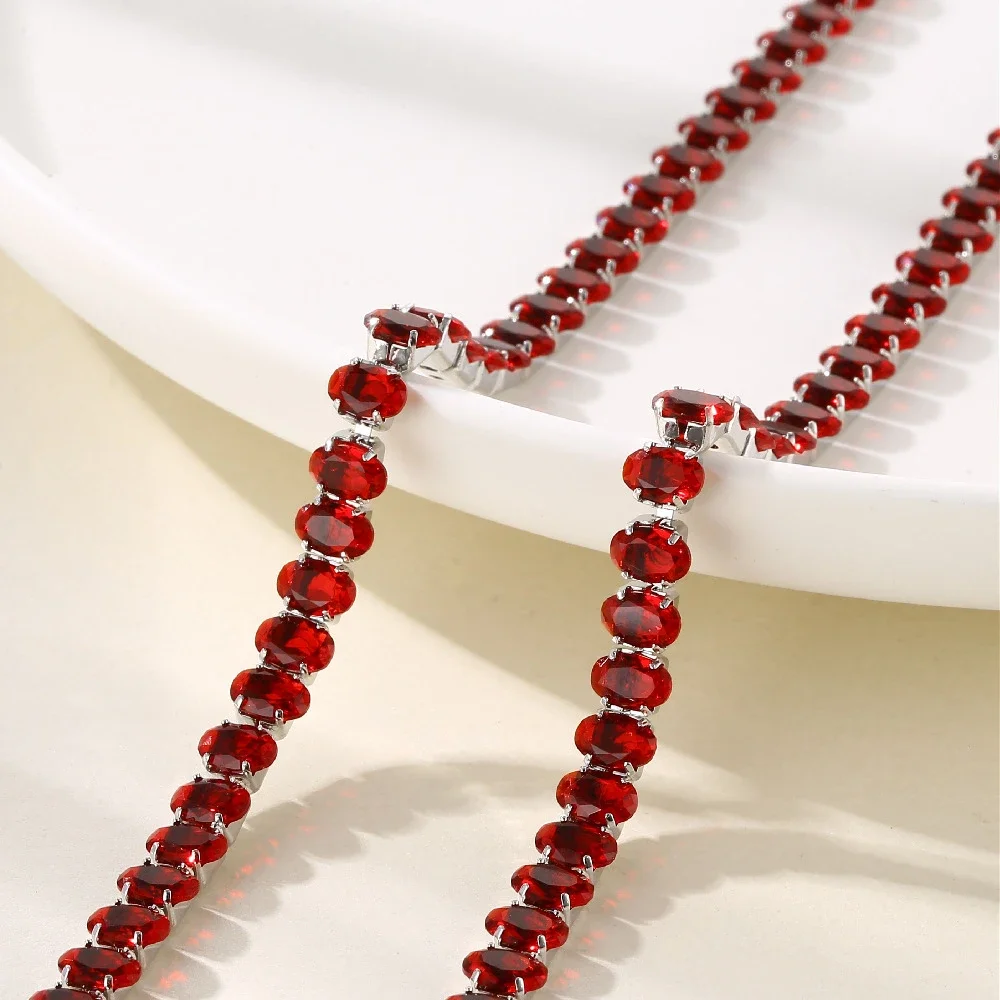 Модное 1 ряд Стразы ожерелье с кристаллами овальная теннисная цепочка ожерелья