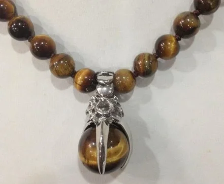 

8MM GENUINE TIGER EYE GEMS STONE ROUND BEADS NECKLACE & PENDANT 18" AA