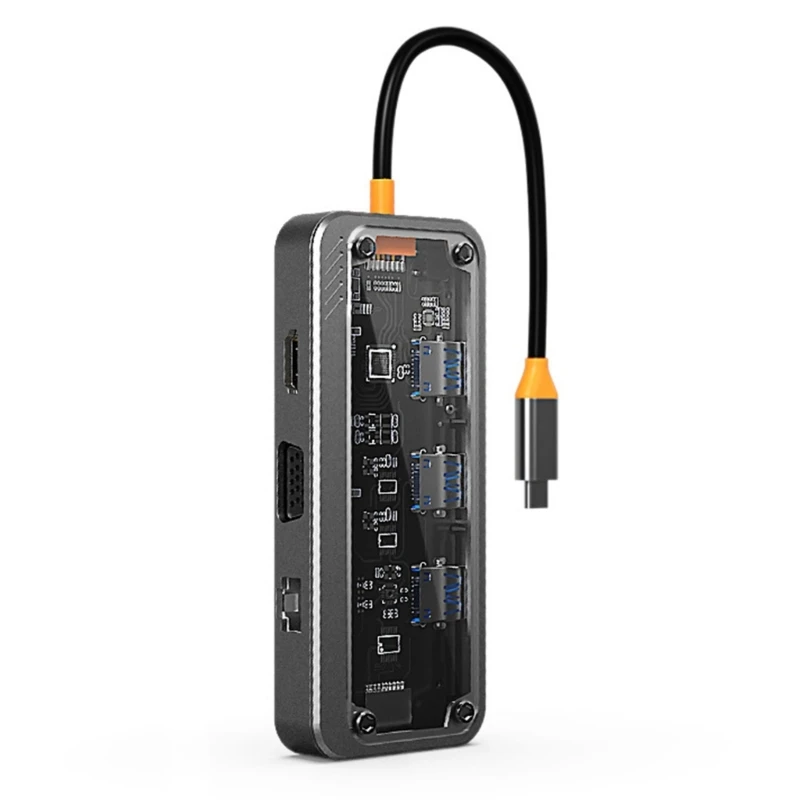 

Док-станция 10 в 1 с USB Type-C на VGA, USB3.0, USB2.0x2, TF, RJ45, PD100W, 3,5 мм, Беспроводная зарядка