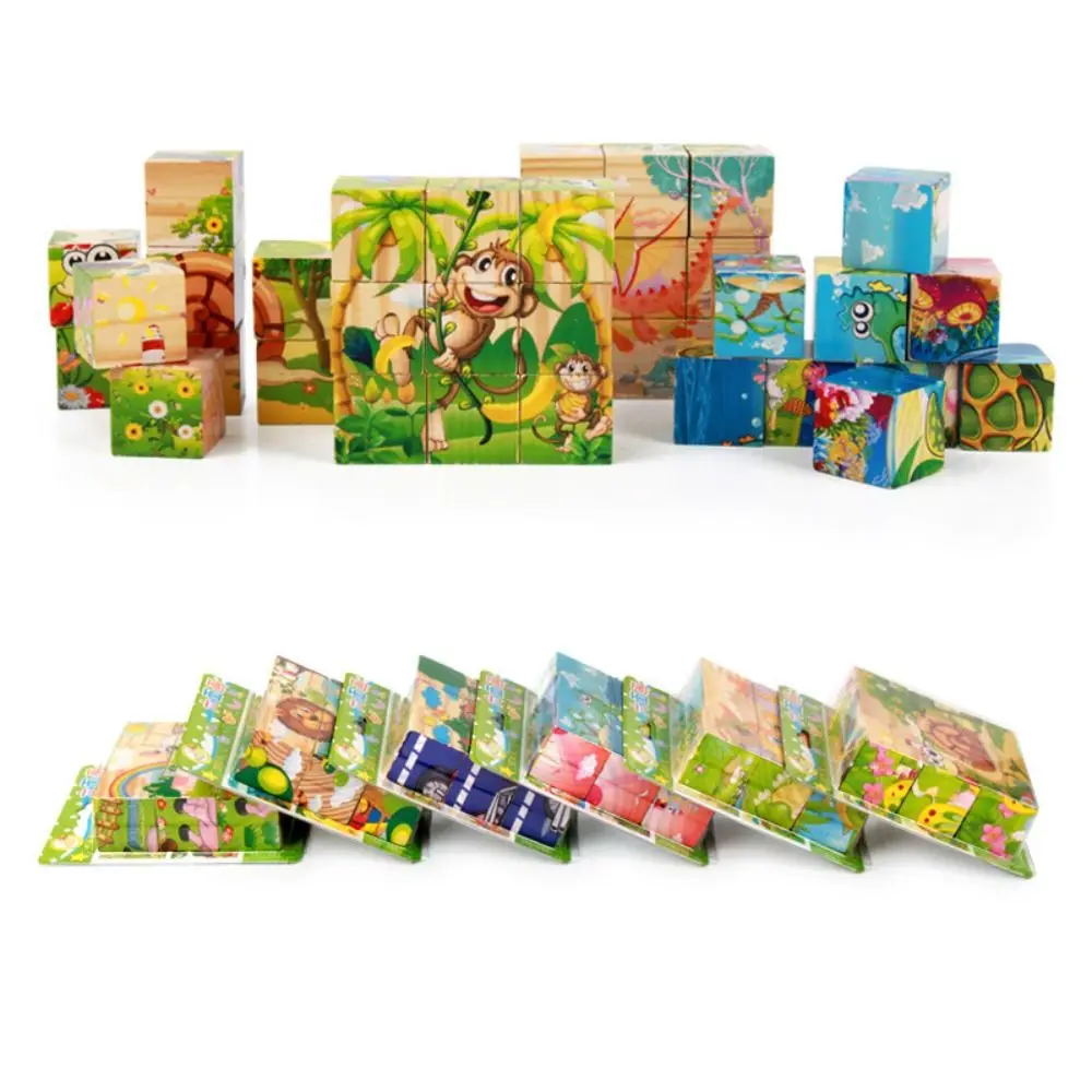 

9Pcs 3D Cubes Wooden Puzzles Durable Tray Wooden Storage Funny Games Six-sided Jigsaw Puzzles Kids