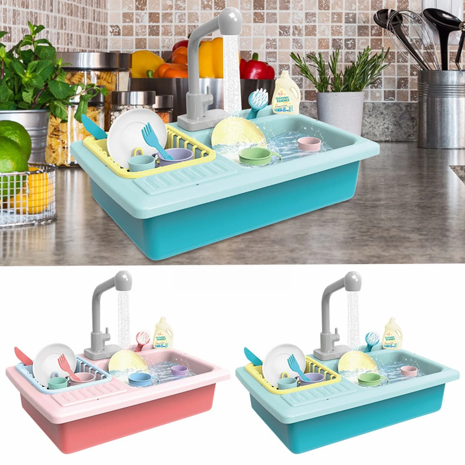 

Kitchen Sink Toys Children Electric Dishwasher Playing Toy With Running Water Automatic Water Cycle Boys Age 23 Years Old
