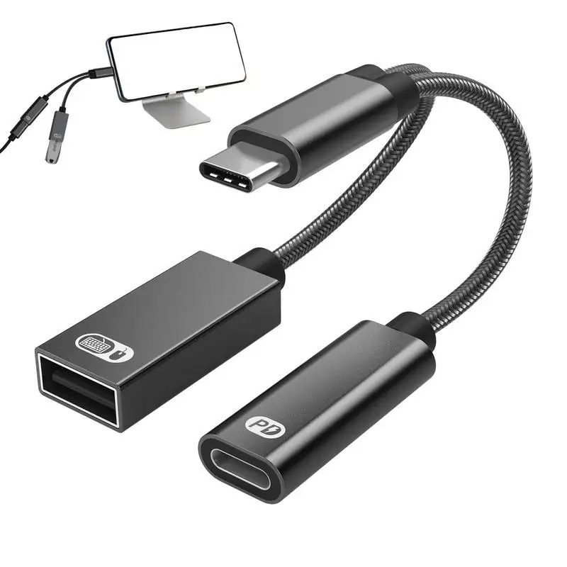 

USB C Splitter Data And Charging Charger Cable Splitter With 2 Ends Safe OTG Cable 480Mbps Transfer 2-in-1 For Charing Flash