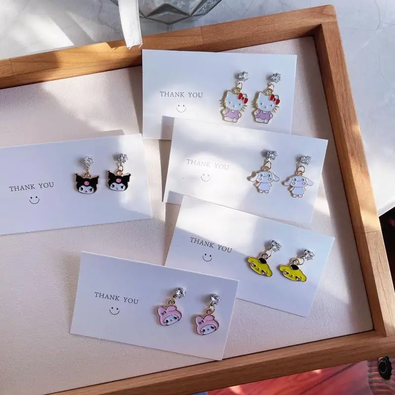

New Kawaii Cute Sanrio Kuromi Mymelody Cinnamoroll Pochacco Pompompurin Ear Studs Earrings 925 Silver Needle Gift Toys For Girls