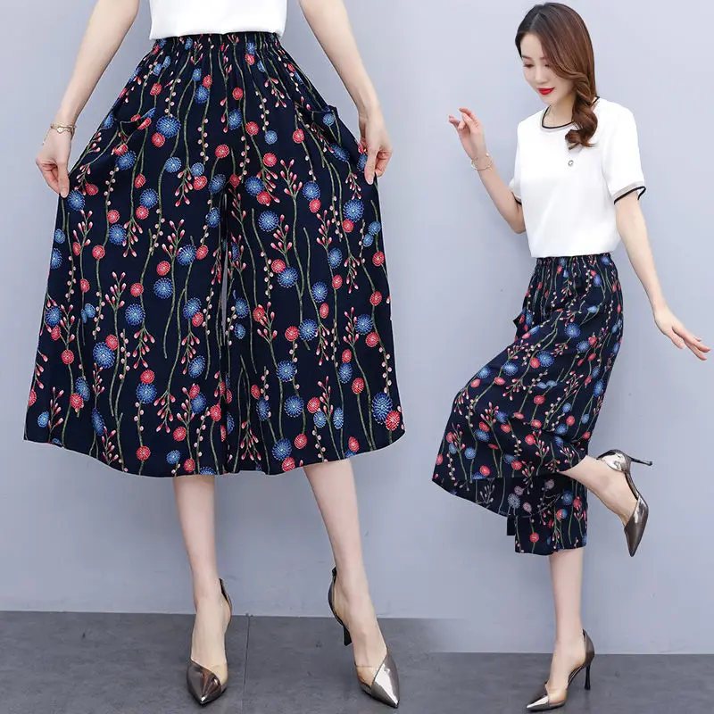 

Женские широкие брюки с принтом, свободные богемные Брюки с карманами, винтажные брюки с цветочным принтом, лето 2023