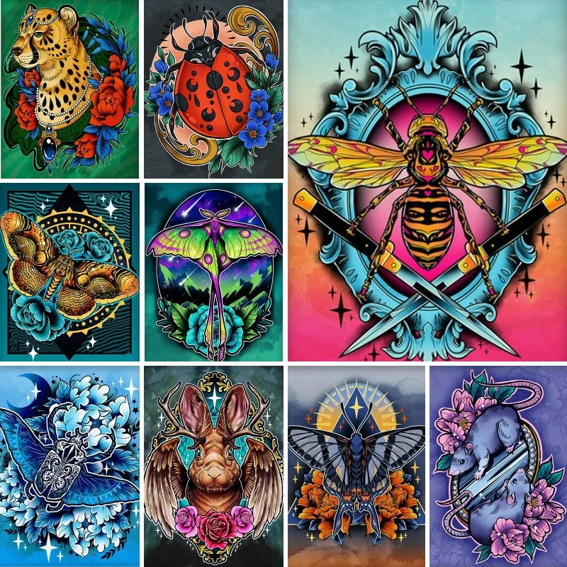 

Алмазная 5d-картина с мотивом моли, бабочки, пчелы, леопарда, божьей коровки с цветами, вышивка крестиком, искусство, подарок для творчества, Набор для творчества