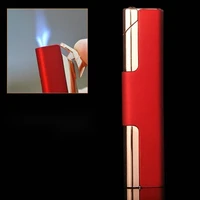new fiber slender strip type metal windproof butane gas lighter stainless steel jet flame cigarette lighter smoking accessories