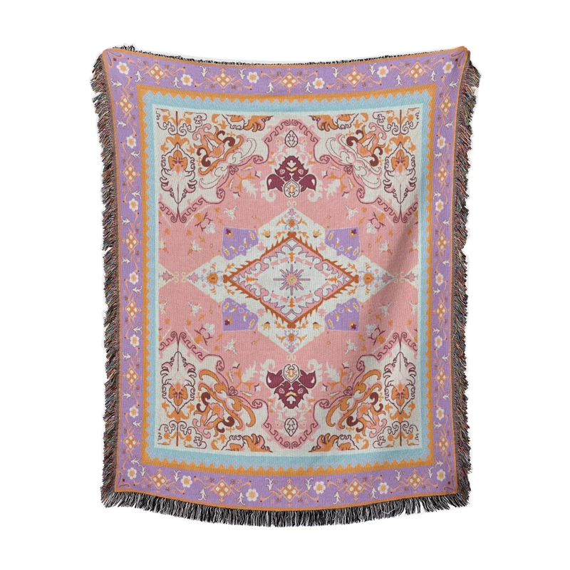 

Pink Woven Throw Blanket for Couch Bed Chair Sofa Mandala Soft Cozy Knit Blanket with Tassel Farmhouse Warm Decorative Throw Mat