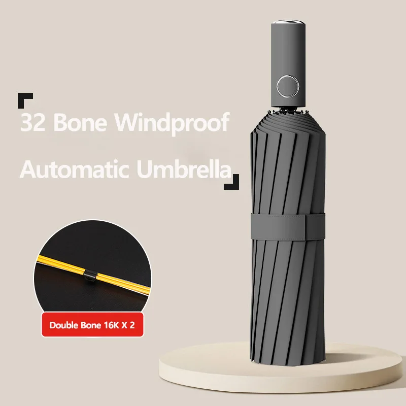Ultra-Strong Windproof 32 Bone Automatic Umbrella for Men Double Bone Sunny and Rainy Sunshade Waterproof UV Sunproof Umbrellas
