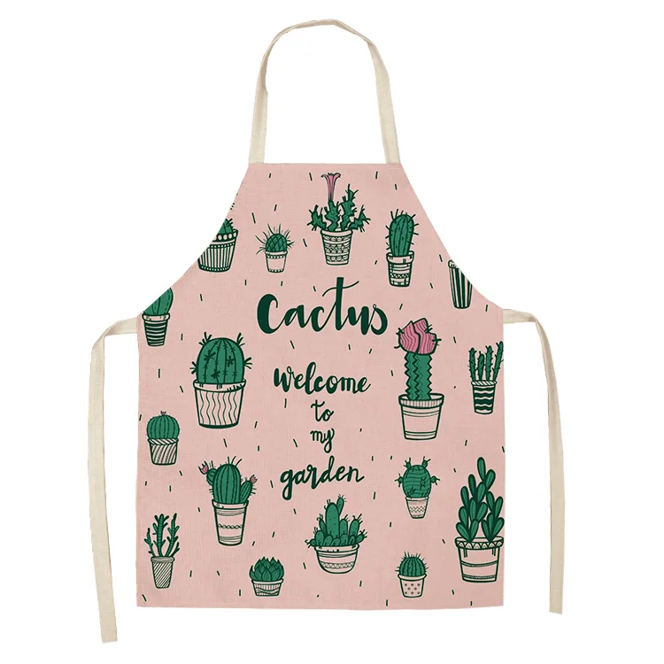 

Cactus Aprons Pattern Cotton Linen Aprons Kitchen Apron for Women Sleeveless Home Cooking Baking Bibs Cleaning Tools