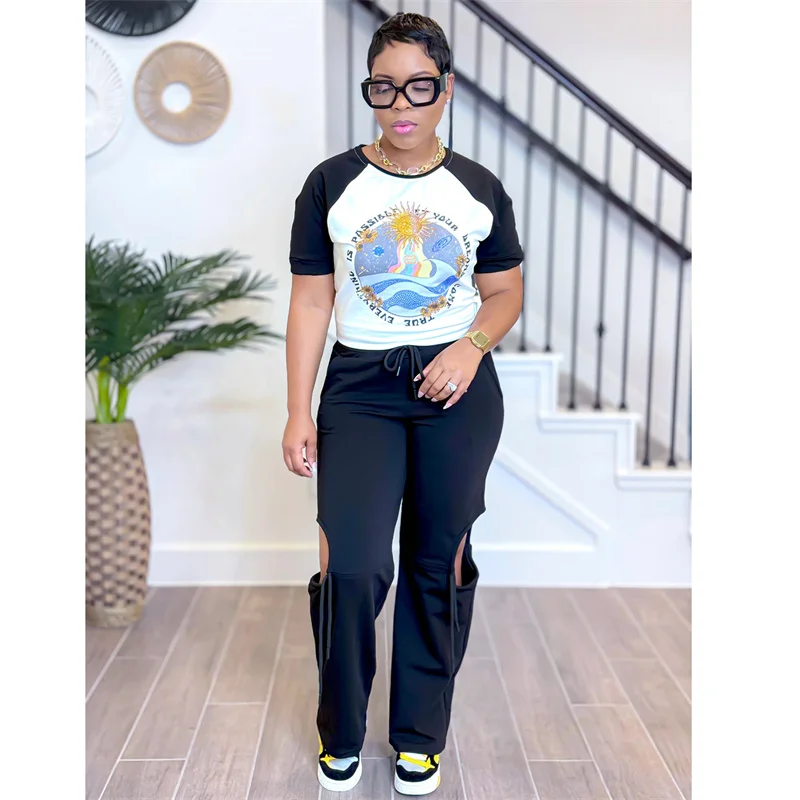 Женский спортивный костюм с коротким рукавом футболка надписью и принтом солнца