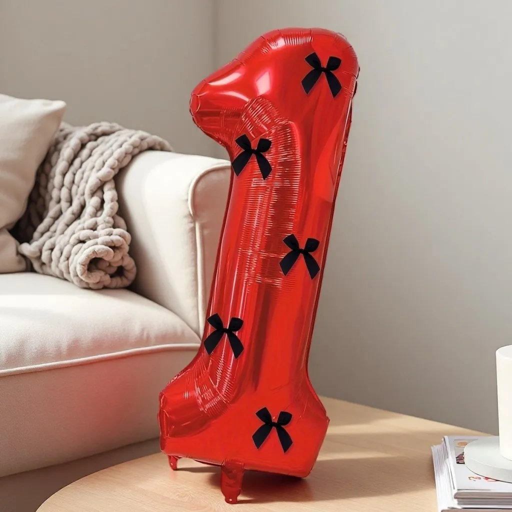 

Набор фольгированных шаров 32 дюйма с красными цифрами и черными бантами