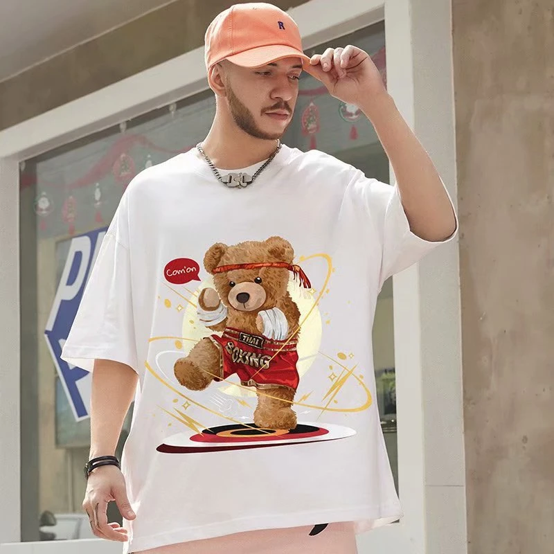 

Мужские дизайнерские модные боксерские футболки с принтом KO.bear, уличные футболки унисекс с круглым вырезом и коротким рукавом, воздухопрон...