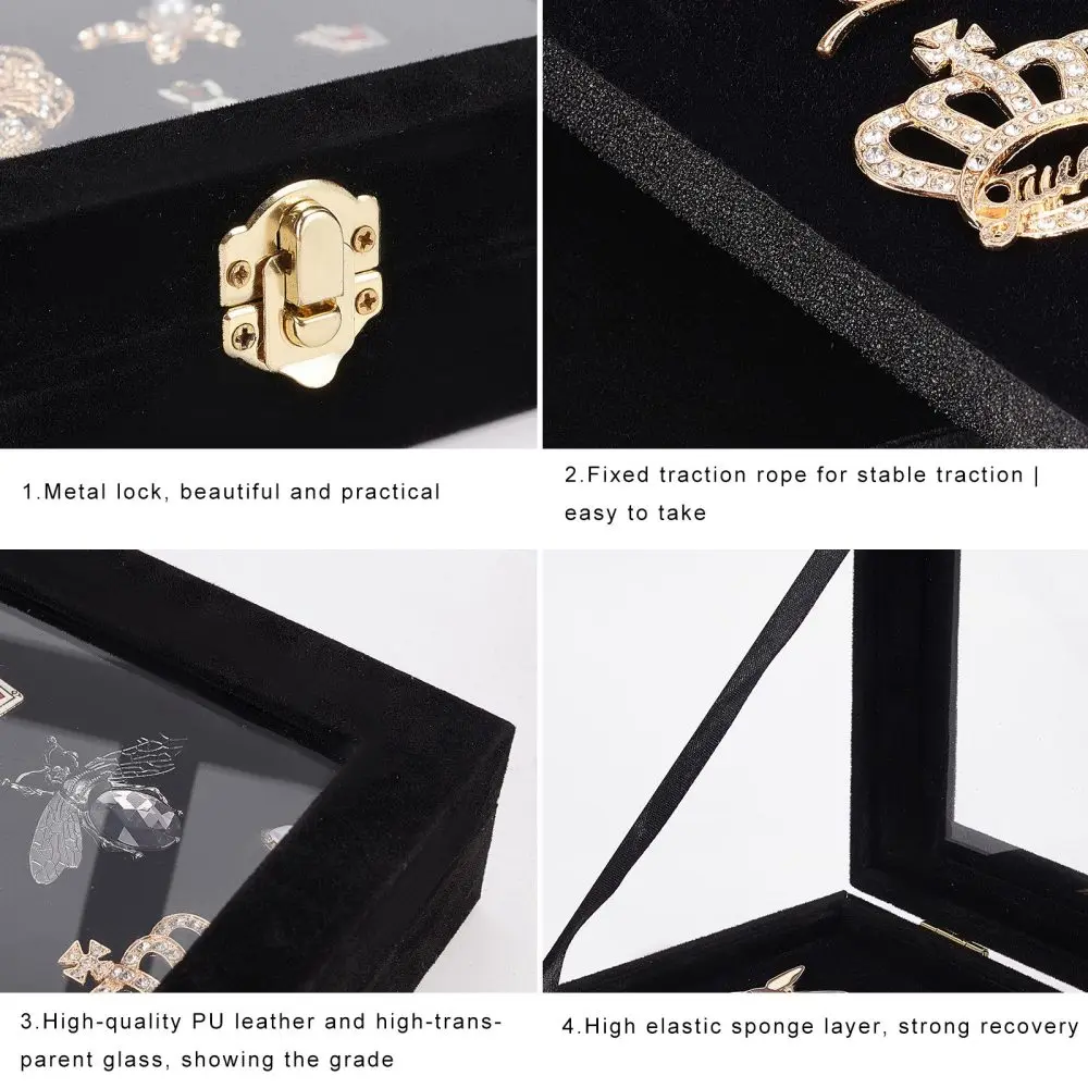 Simple Classic Velvet Box with Snap Buttons Black Rectangle Badge Ring Earring Jewelry Display Stands Tray Holder Storage Case
