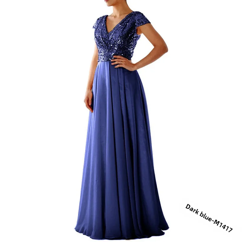 Новинка 2019 летнее сексуальное шифоновое платье с V-образным вырезом и блестками