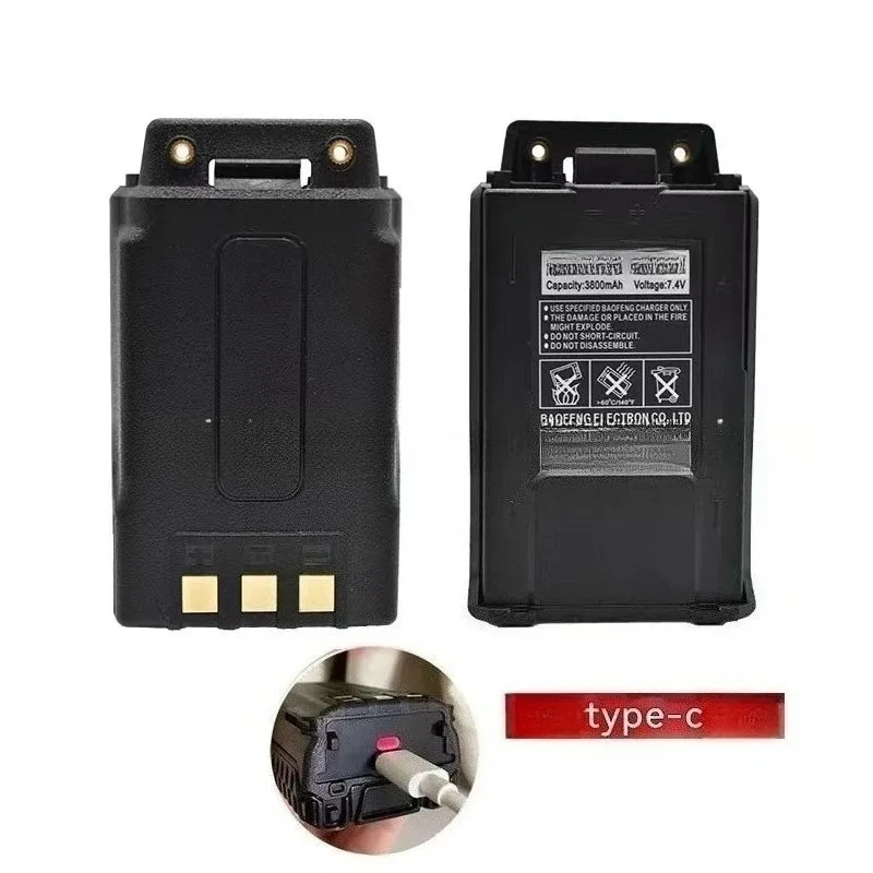 Фото Аккумулятор Li-Ion 2800 мАч/3800 мАч для рации Baofeng с быстрой зарядкой USB Type-C, улучшенная версия BL-5 для BFUV5R/5RA/5RB №4