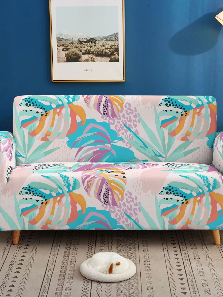 

Пылезащитный Противоскользящий высокоэластичный чехол для дивана, комбинированный чехол для одного и двух человек с рисунком пальмового л...